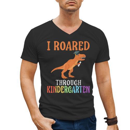 Dinosaur Graduation I Roared Through Kindergarten T-Shirt Men's V-Neck T-Shirt - Best Gift Smart