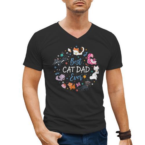 Disney Pet Parent Father’s Day Disney Cats Best Cat Dad Ever Men's V-Neck T-Shirt - Father's Day Fun