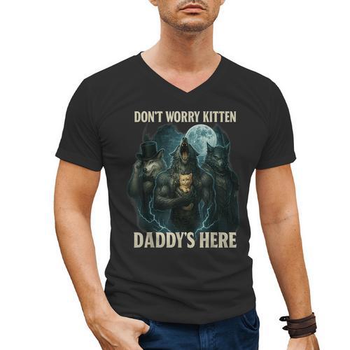 Don't Worry Kitten Daddy's Here Men's V-Neck T-Shirt - Father's Day Fun