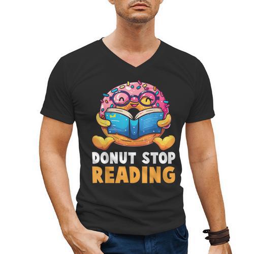 Donut Stop Reading Cute Book Reader Bookworm Donut Day Men's V-Neck T-Shirt - Bookorys