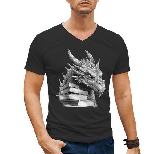 Dragon Book Men's V-Neck T-Shirt - Bookorys UK