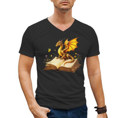Dragon Fantasy Book Lover Bookish Reader Bookworm Wildflower Men's V-Neck T-Shirt - Bookorys AU