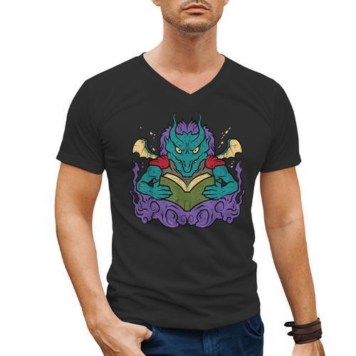 Dragon Read Reading Librarian Book Across America Kids Men's V-Neck T-Shirt - Bookorys