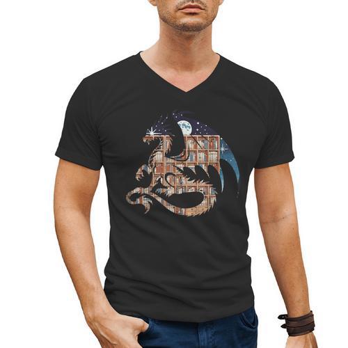 Dragon Silhouette Books Librarian Bookworm Women Men Kids Men's V-Neck T-Shirt - Bookorys AU