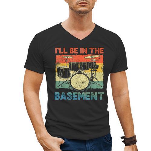 Drumming Basement Drum Set Drummer Rock Dad Grandpa Men's V-Neck T-Shirt - Father's Day Fun