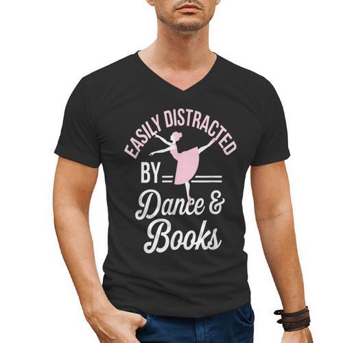 Easily Distracted By Dance And Books Ballet Fun Men's V-Neck T-Shirt - Bookorys DE