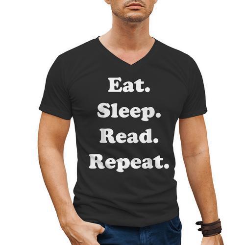 Eat Sleep Read Repeat Book Enthusiast Men's V-Neck T-Shirt - Bookorys DE