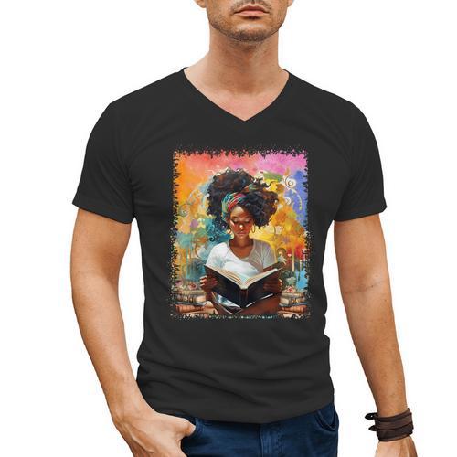 Educated Afro Girl Reading Book Lover History Month Men's V-Neck T-Shirt - Bookorys DE