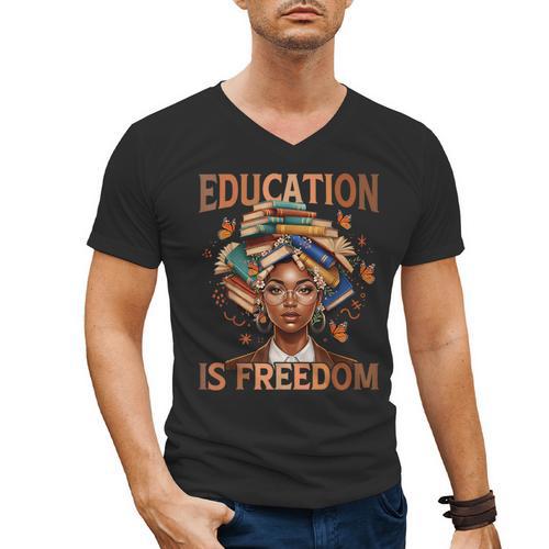 Education Is Freedom Teacher Books Black History Month Men's V-Neck T-Shirt - Bookorys
