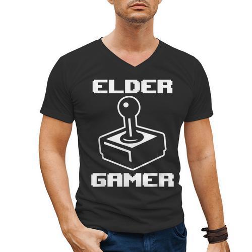 Elder Gamer Retro Video Game Nostalgia Old Gamer Men's V-Neck T-Shirt - Figerry