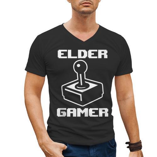 Elder Gamer Retro Video Game Nostalgia Old Gamer Men's V-Neck T-Shirt - Figerry