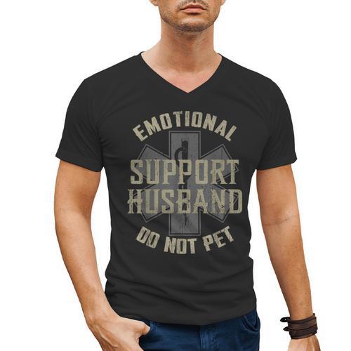 Emotional Support Husband Do Not Pet Dad For Men Men's V-Neck T-Shirt - Father's Day Fun