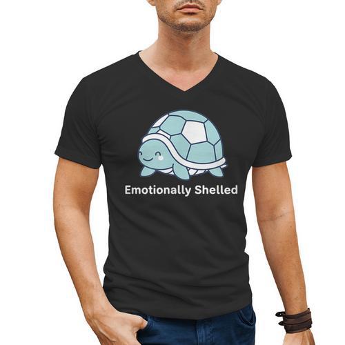 Emotionally Shelled Turtle Introvert Turtle Tee Men's V-Neck T-Shirt - Raresse