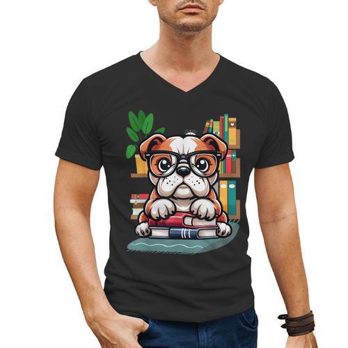 English Bulldog Reading a Book Dog Men's V-Neck T-Shirt - Bookorys DE