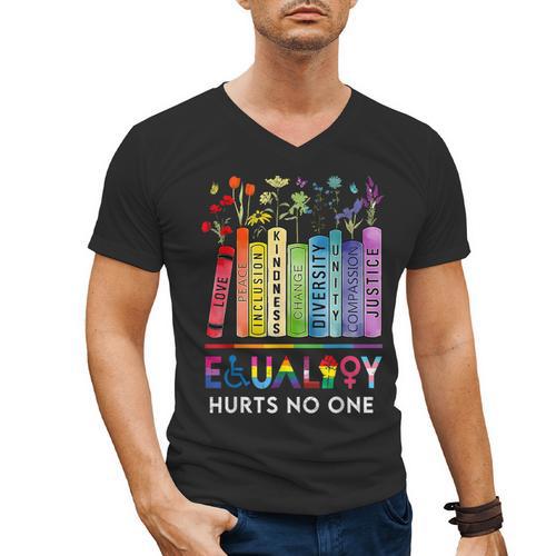 Equality Hurts No One Book Flower Rainbow Pride Month LGBTQ Men's V-Neck T-Shirt - Bookorys