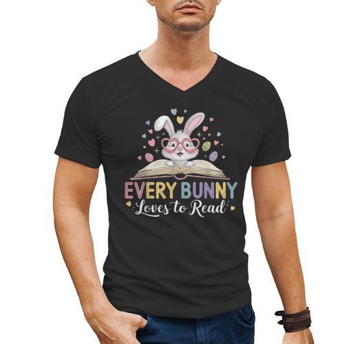 Every Bunny Loves To Read Book Lover Bookworm Rabbit Easter Men's V-Neck T-Shirt - Bookorys DE