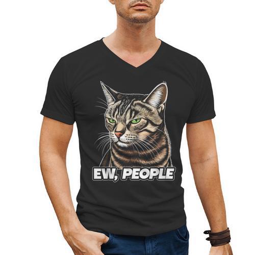 Ew People Cat Tabby Cat Antisocial Grumpy Introvert Men's V-Neck T-Shirt - Raresse