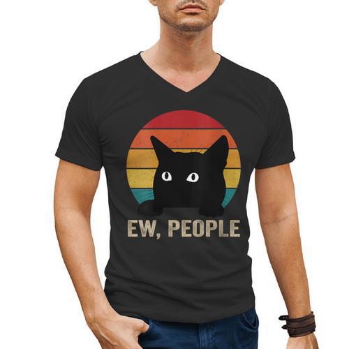 Ew People Introvert Cat Lover Cat Lady Vintage Men's V-Neck T-Shirt - Raresse
