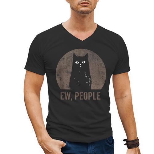 Ew People Introvert Cat Meow Cat Lover Men Women Kids Men's V-Neck T-Shirt - Raresse