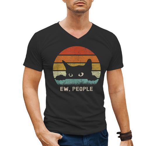 Ew People Retro Cat Cat Lover Introvert Men's V-Neck T-Shirt - Raresse