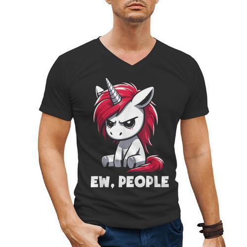 Ew People Unicorn Sarcastic Humor Introvert Men's V-Neck T-Shirt - Raresse