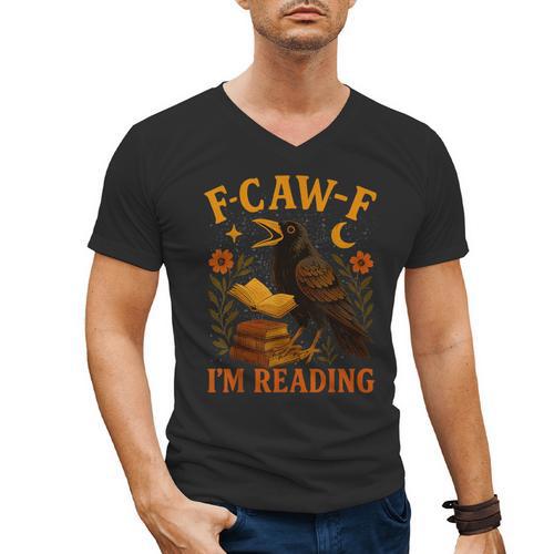 F CAW F Crow I'm Reading Book Lover Fall Men's V-Neck T-Shirt - Bookorys CA