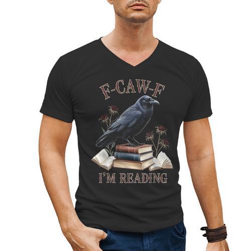 F-CAW-F Crow Book Lover Reader Gothic Humor Men's V-Neck T-Shirt - Bookorys DE