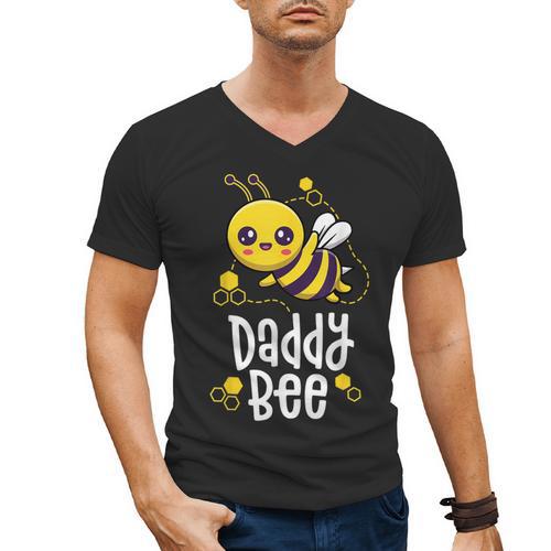 Family Bee Shirts Dad Daddy First Bee Day Outfit Birthday Men's V-Neck T-Shirt - Father's Day Fun