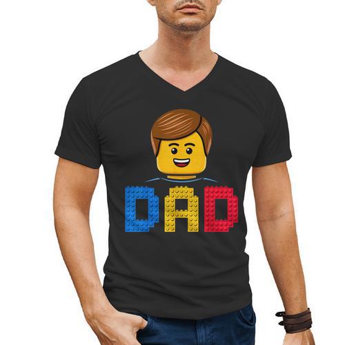 Family Dad Master Builder Building Bricks Blocks Fathers Day Men's V-Neck T-Shirt - Father's Day Fun