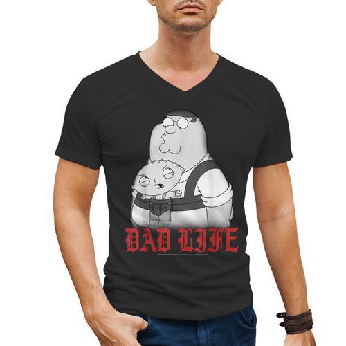 Family Guy Peter Stewie Dad Life Distressed Big Chest Logo Men's V-Neck T-Shirt - Father's Day Fun