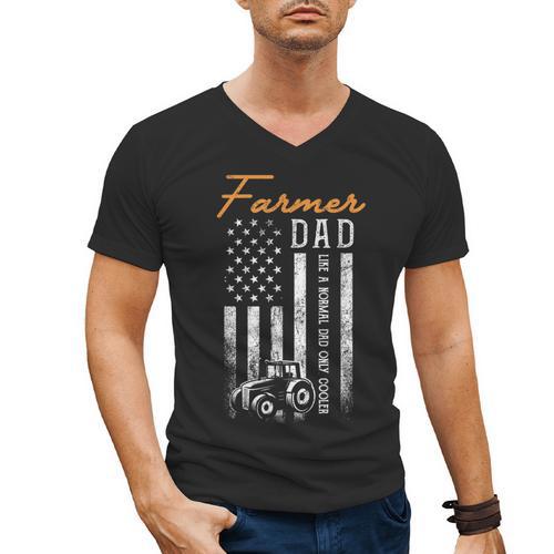 Farmer Dad Like A Normal Dad Only Cooler USA Flag Farming Men's V-Neck T-Shirt - Father's Day Fun