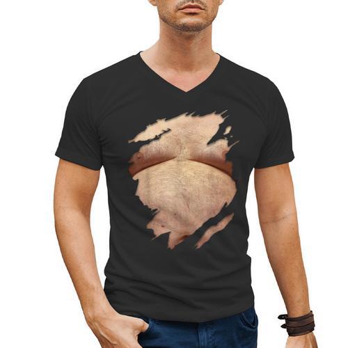 Fat Hairy Guy Big Stomach & Man Boobs Fat Dad BOD Men's V-Neck T-Shirt - Father's Day Fun