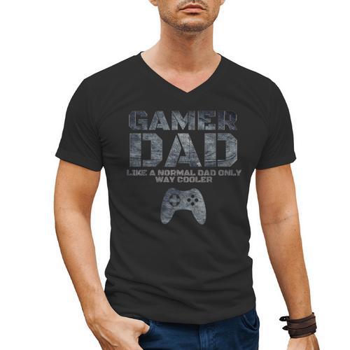 Father Dad Daddy Husband Tshirt Gamer Dad Men's V-Neck T-Shirt - Father's Day Fun