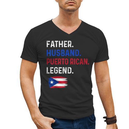 Father Husband Puerto Rican Legend Proud Dad Rico Flag Men's V-Neck T-Shirt - Father's Day Fun