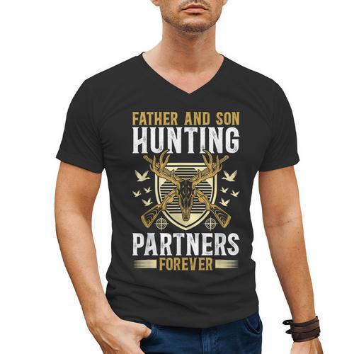 Father And Son Hunting Partners Dad And Son Hunting Buddies Men's V-Neck T-Shirt - Father's Day Fun