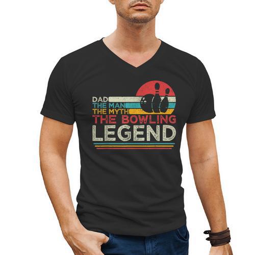 Father's Day The Man The Myth The Bowling Legend Bowler Dad Men's V-Neck T-Shirt - Father's Day Fun