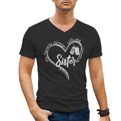 My Favorite Airman Calls Me Sister USAF Graduation Sister Men's V-Neck T-Shirt - Best Gift Smart