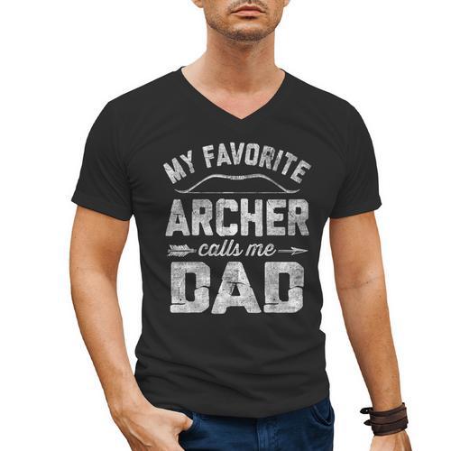My Favorite Archer Calls Me Dad Archery Father's Day Men's V-Neck T-Shirt - Father's Day Fun