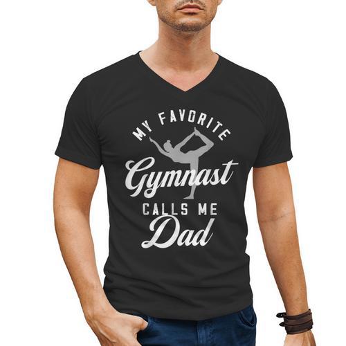 My Favorite Gymnast Calls Me Dad Mat Sports Gymnastics Men's V-Neck T-Shirt - Father's Day Fun