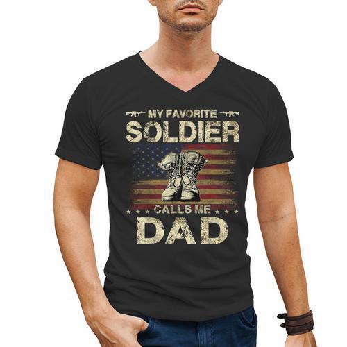 My Favorite Solider Calls Me Dad Proud Army Dad Men's V-Neck T-Shirt - Father's Day Fun