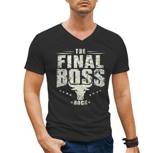 The Final Boss Vintage Rock Bull Fun Tee For Strong Dads Men's V-Neck T-Shirt - Father's Day Fun