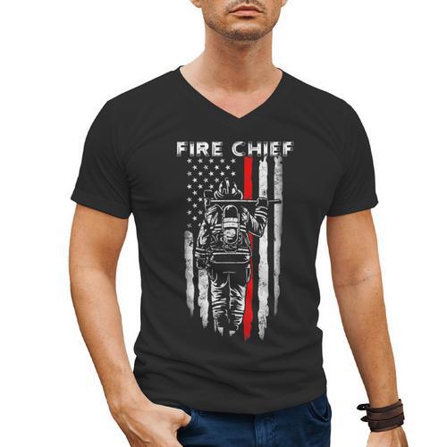 Fire Chief American Flag Gifts For Fire Chief Dad Grandpa Men's V-Neck T-Shirt - Father's Day Fun
