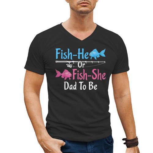 Fish-He Or Fish-She Dad To Be Gender Reveal Baby Shower Men's V-Neck T-Shirt - Father's Day Fun