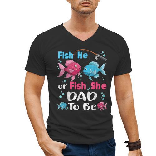 Fish He Or Fish She Gender Reveal Family Matching Dad Men's V-Neck T-Shirt - Father's Day Fun