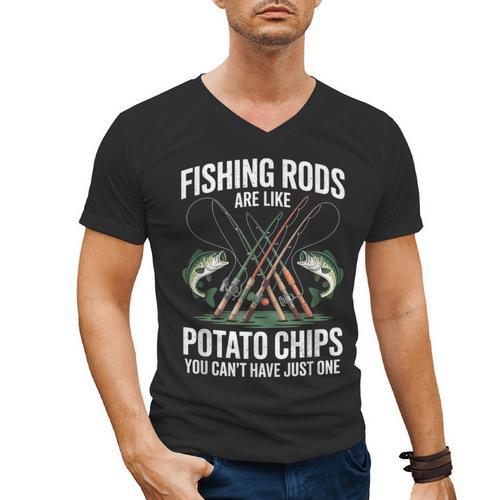 Fishing Rods Are Like Potato Chips Dad Fisherman Men's V-Neck T-Shirt - Father's Day Fun