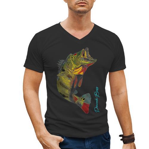 Fishing Shirts PEACOCK BASS Fishing Art Shirt For Dad Men's V-Neck T-Shirt - Father's Day Fun