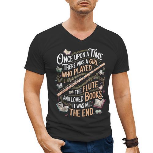 Flute And Books Marching Band Musician Flutist Flute Player Men's V-Neck T-Shirt - Bookorys CA