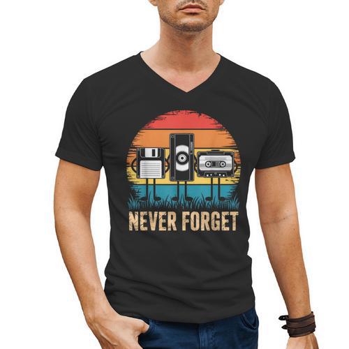 Never Forget Retro 80s 90s Floppy VHS Cassette Nostalgia Men's V-Neck T-Shirt - Figerry