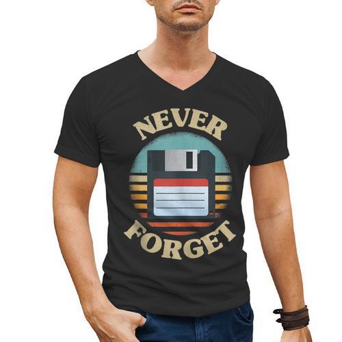 Never Forget Retro Diskette Nostalgia Vintage Men's V-Neck T-Shirt - Figerry