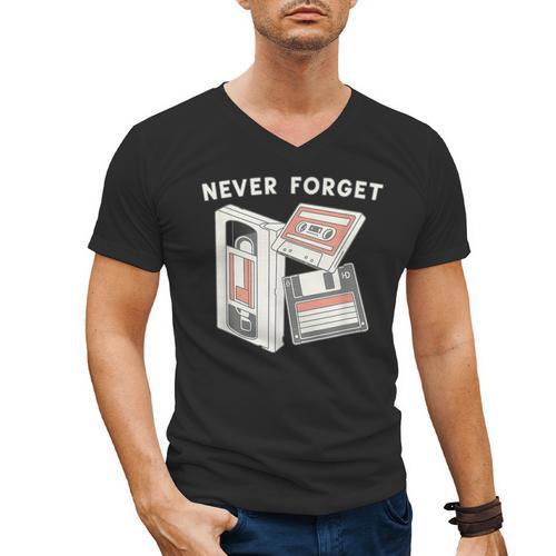 Never Forget VHS Tape Cassette Floppy Disk Nostalgia 80s 90s Men's V-Neck T-Shirt - Figerry